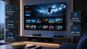 IPTV 4K kijken met Smart TV IPTV box ethernet verbinding en stabiele streaming zonder buffering